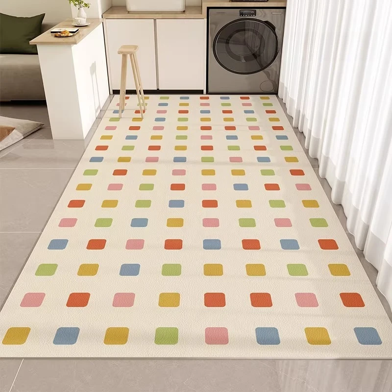 Art Plaid Line Kitchen Floor Mat Oil-proof Water Proof Wipeable No-clean Easy Clean Rug PVC Scratch-Resistant Carpet Home Tapis