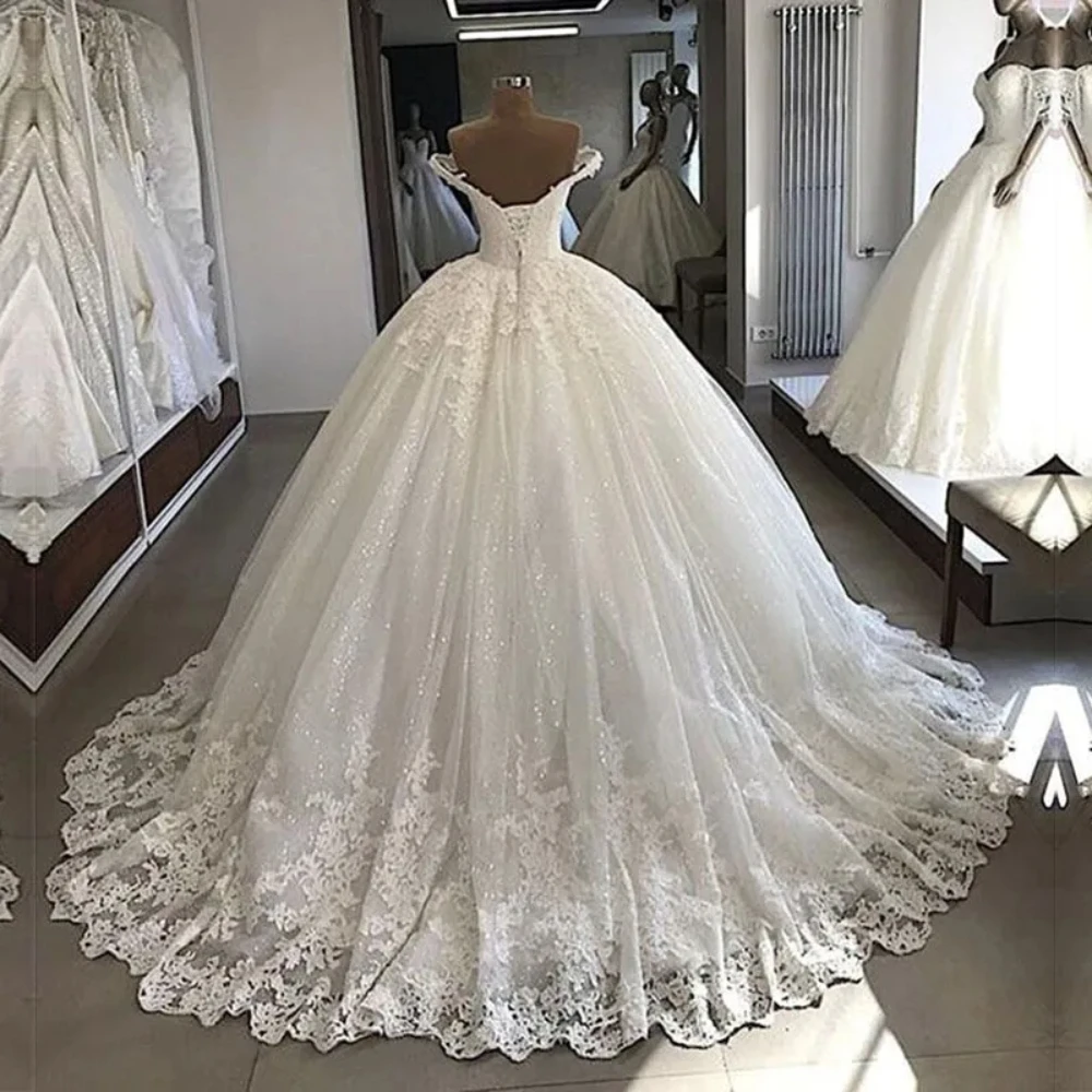 2024 Dresses for Bridal Gowns Ball Gown Lace Applique Boat Neck Off the Shoulder A-Line Wedding Dress Plus Size vestido de novia