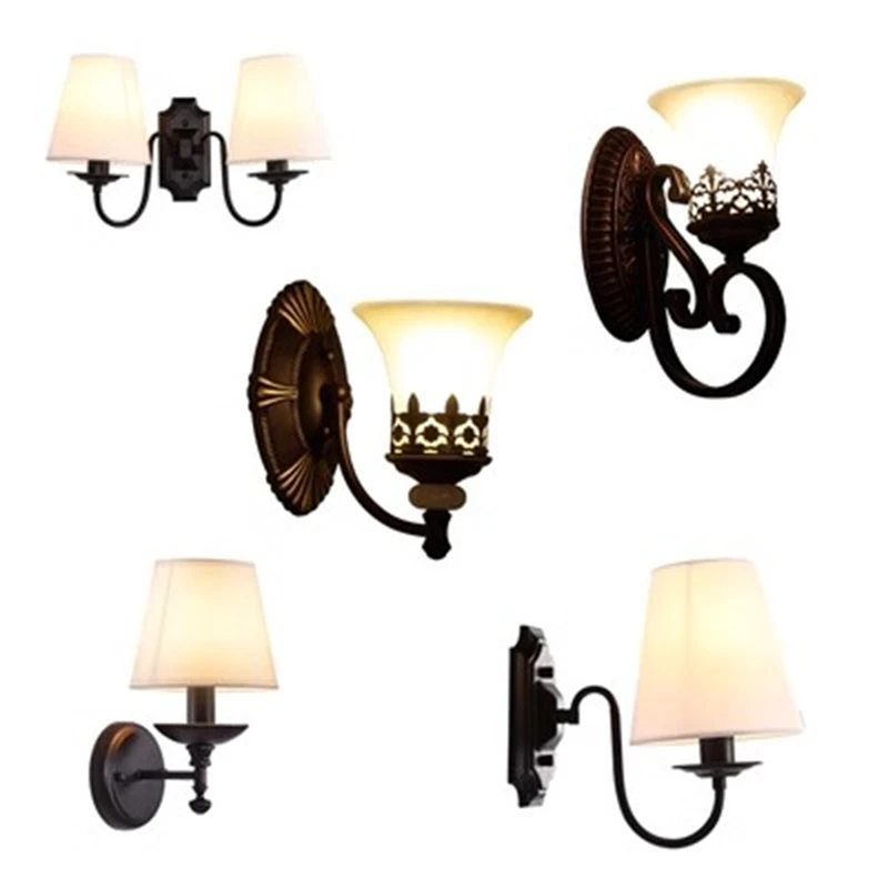 

American style wall lamp minimalist retro rural bedroom bedside lights creative corridor wall sconce iron art lighting fixture