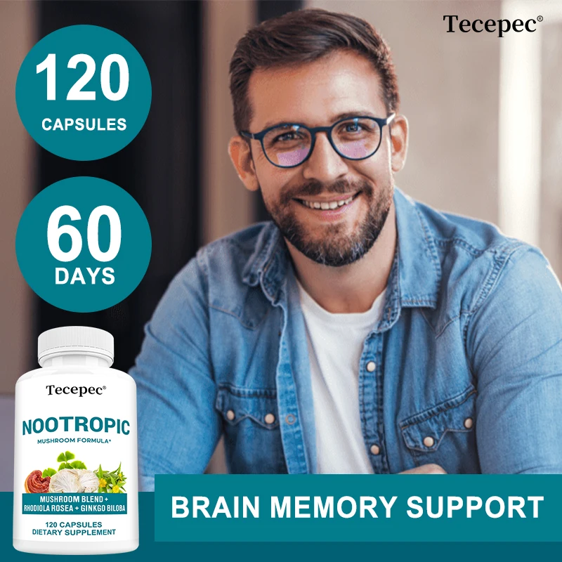 Nootropic Mushroom Complex Capsules, Brain Supplement Support Focus, Memory, Mood, Sleep, Energy & Immune Health, Stress Relief