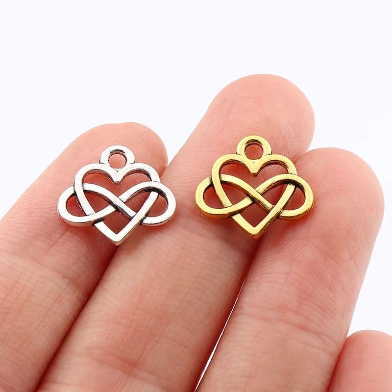 

100PCS Silver/Gold Love Heart 2 Sided Charms Pendants DIY Necklace Jewelry Making Accessories