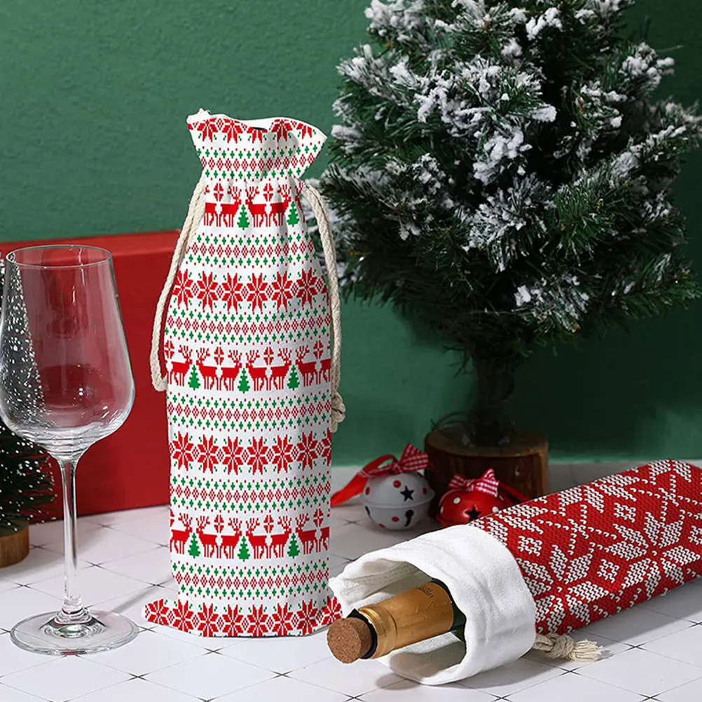 

6pcs Wine Bottle Bags 16x35.5cm White Drawstring Burlap Fabric Reusable Elegant Gift Bags for Wine Decorative Packing