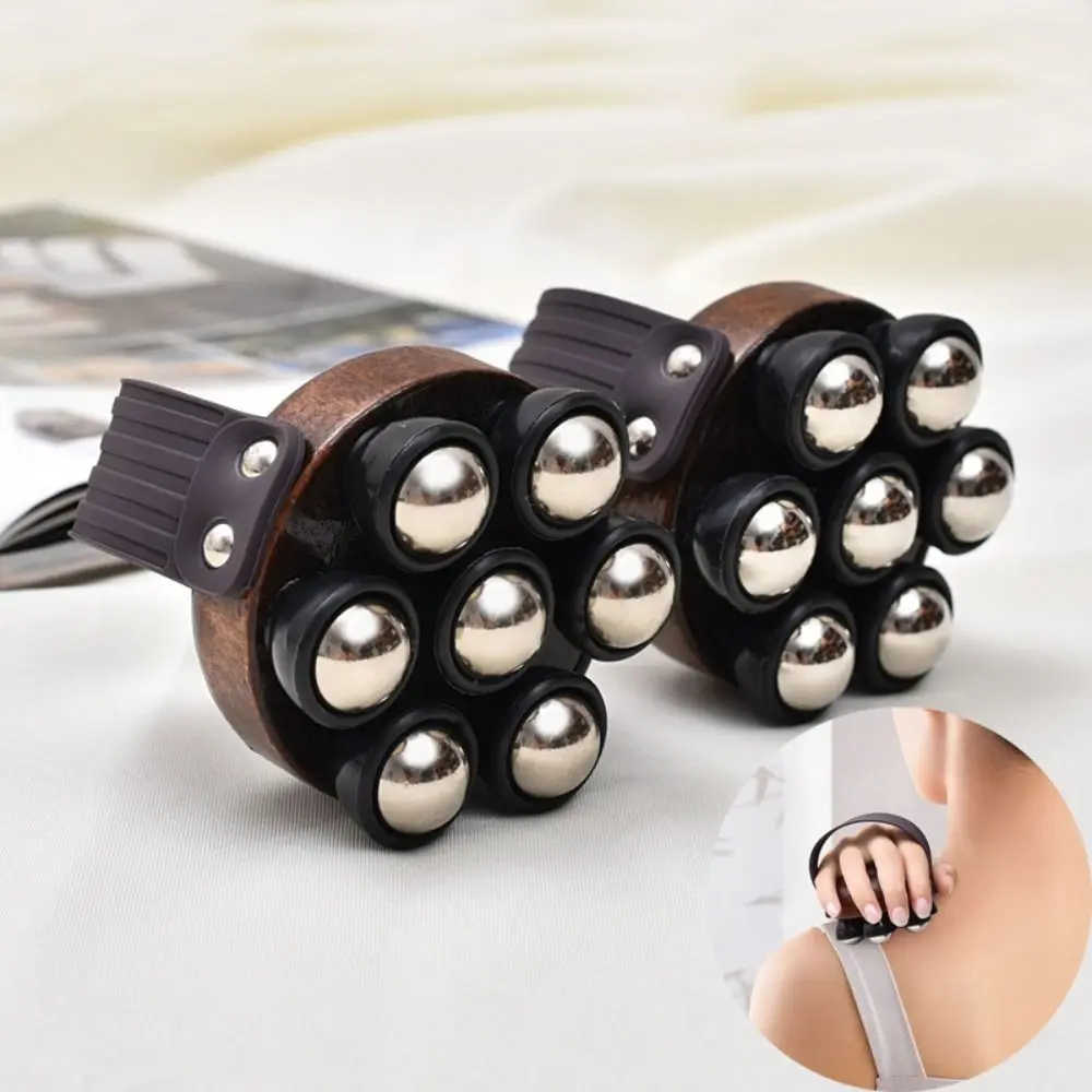 

Ручной массажный инструмент с вращением на 360 градусов, деревянный, с 7 металлическими шариками, роликовый массажер, удобный, нескользящий