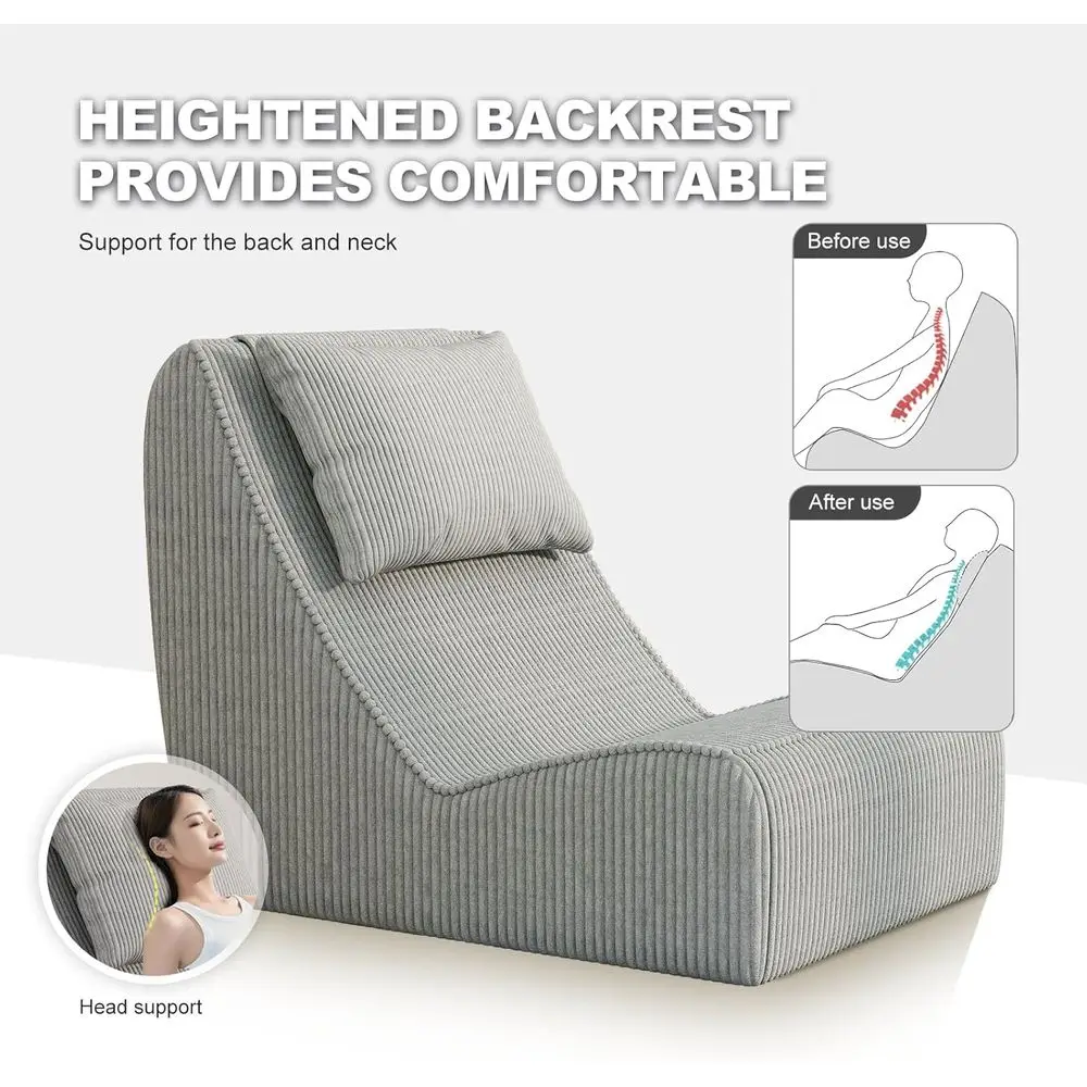 كرسي بين باج سروال قصير للبالغين مع دعم خلفي فائق، وسادة رقبة قابلة للإزالة، مسند، غطاء قابل للغسل للاستخدام المنزلي والخارجي #5