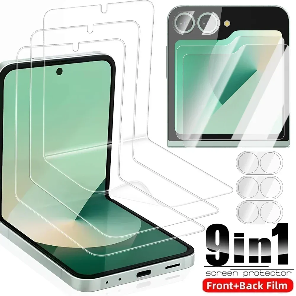 Flip 6 تغطية كاملة فيلم هيدروجيل داخلي لهاتف سامسونج جالاكسي Z Flip 6 Z Flip 5 واقيات شاشة من الزجاج المقسى أفلام عدسة الكاميرا