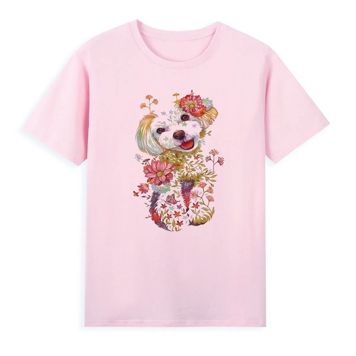 New Style Creative Design Dog Flower T-shirt For Women Hot selling Super Fashion Art Shirts Summer Casual Tops Tees