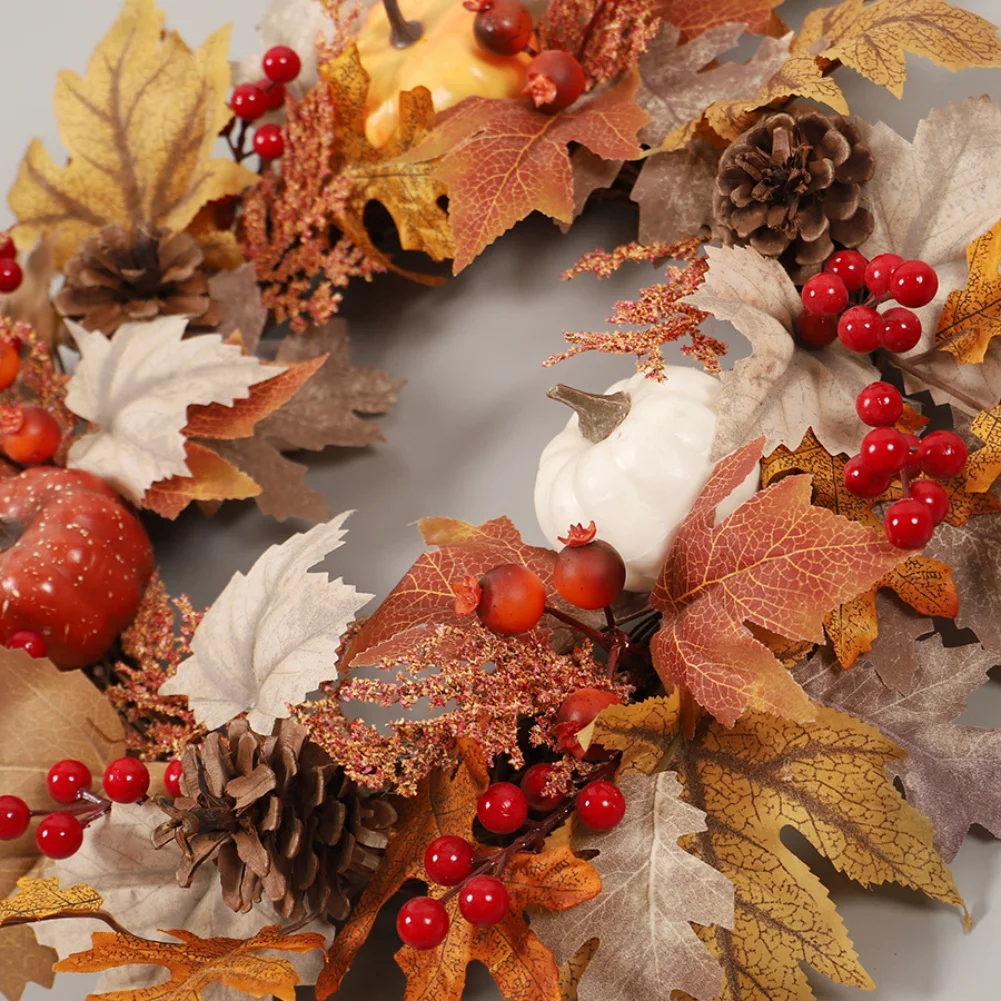 

20-дюймовый осенний венок с тыквенными ягодами и листьями для передней двери, стены или окон, урожай, сезонное украшение