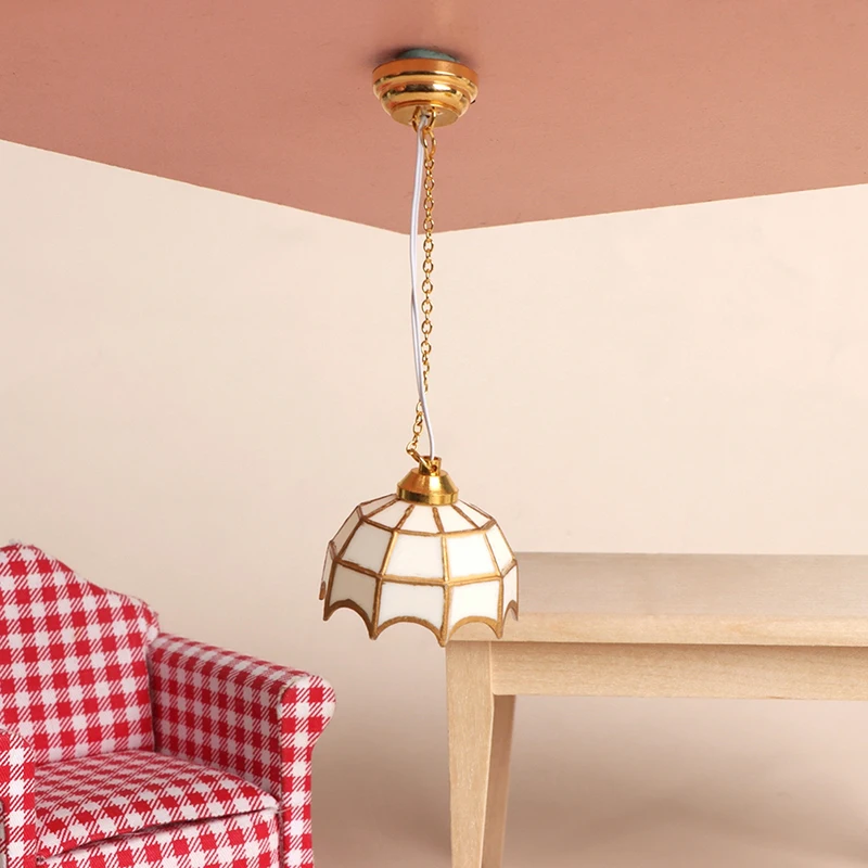 โคมไฟไฟเพดานแอลอีดีของเล่นโคมระย้าขนาดเล็กสำหรับตกแต่งตุ๊กตาในบ้านตุ๊กตา1:12