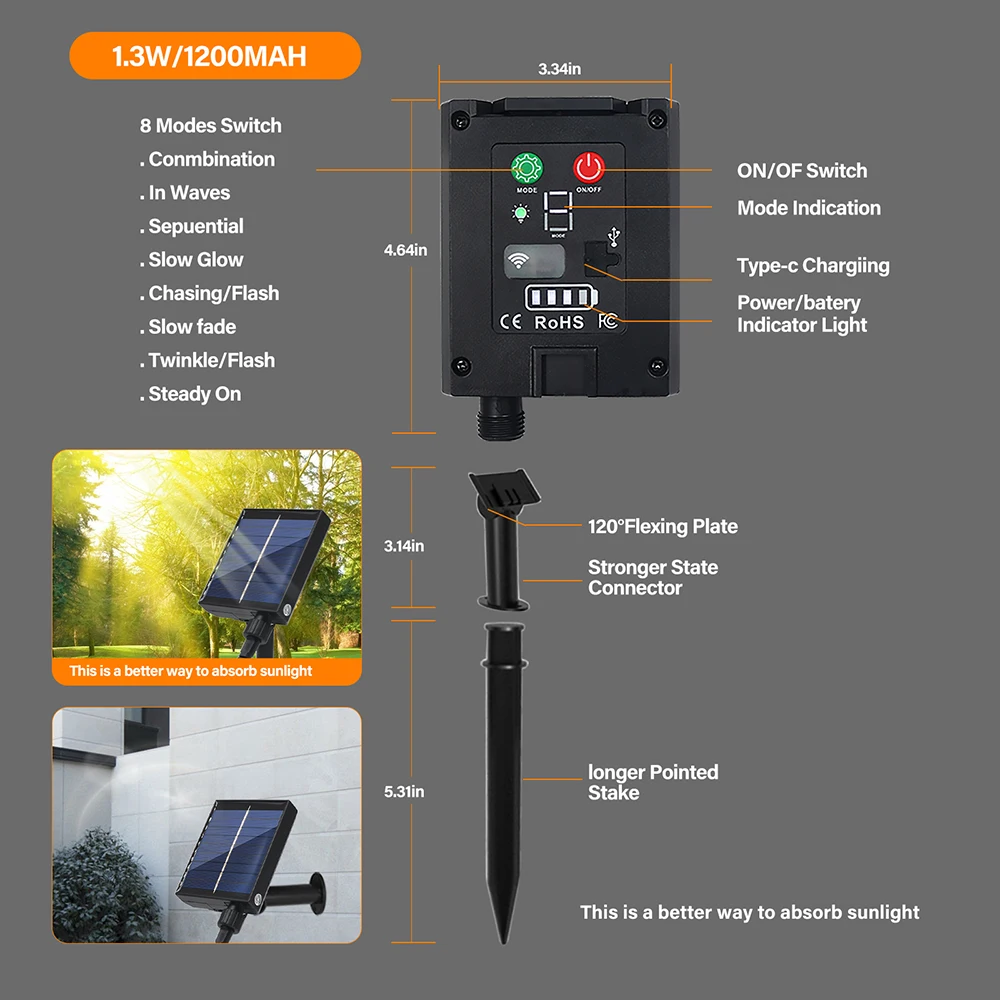 Solarpanel-Box-Controller, 24 V, wasserdicht, mit 8 Blitzmodi, Kabel, 2-poliger Stecker auf Buchse, LED-Lichterkette, Outdoor-Dekoration – Detail 9