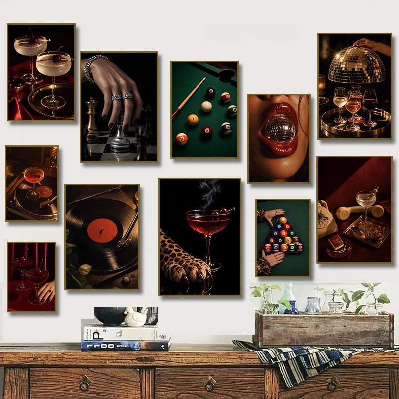 Billiard Dice Vinyl Record Cocktail Aesthetic Poster Canvas Painting Print Fashion Lifestyle for Living Room Home Decor