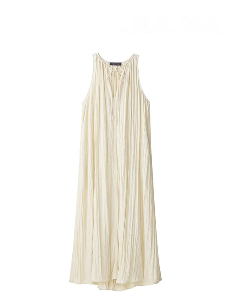 HH femme nouvelle mode Chic robe longue solide col en v nœud à lacets décoration femmes été décontracté robes sans manches en vrac