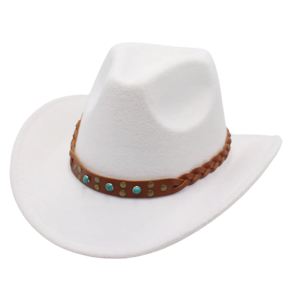 

Classic Ethnic Style Cowboy Hat Retro Autumn And Winter Men's And Women's Fedora Hat Inlaid Woven Twisted Belt Top Hat