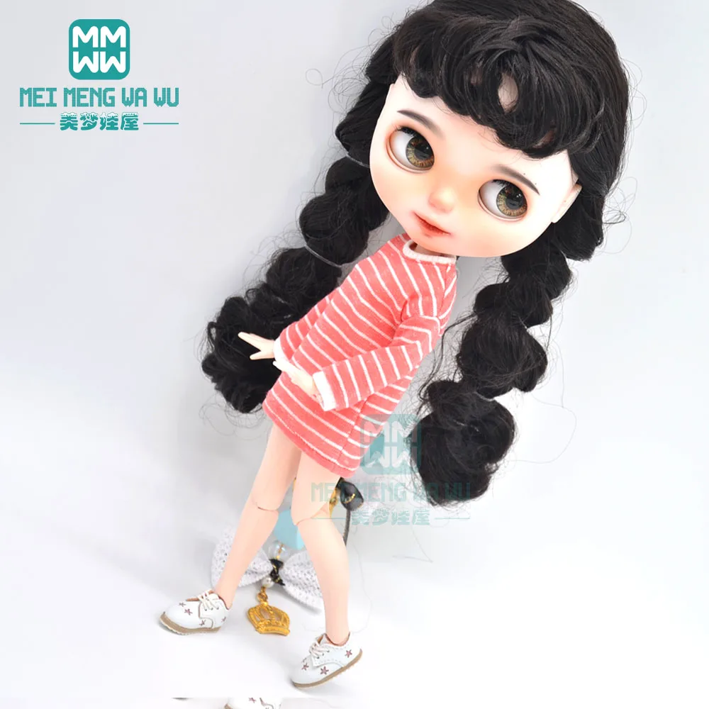 Roupas para boneca moda boneca listrada camiseta se encaixa 28cm blyth ob22 ob24 boneca acessórios presente
