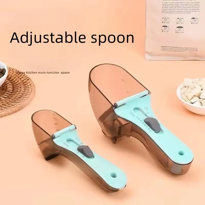 

Adjustable Scoop for Dog Kitchen Plastic Measuring Spoons with Scale Hamster Rabbit Raised Feeding Kit Pet Container Accessories