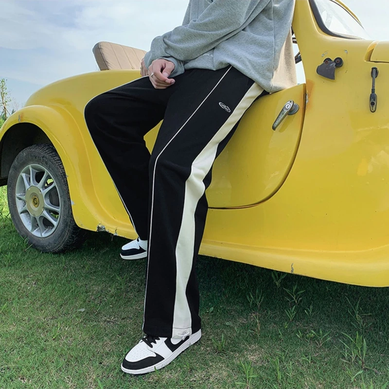 Japanese Stripe Patchwork Pants Men's 2021 Autumn Fashion Casual Pants Men Streetwear Wild Loose Drawstring Male Straight Pants