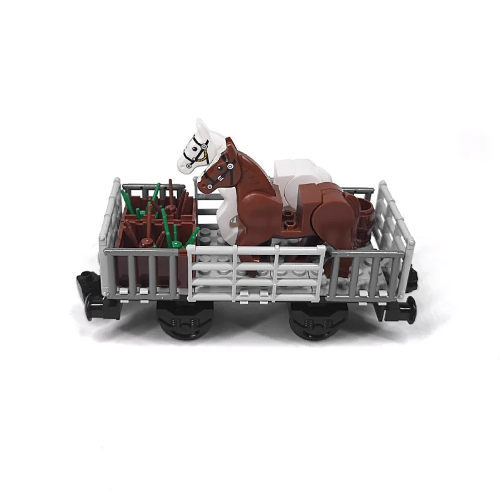 Moc trem transporte de animais transporte veículo bloco de construção trem modular conjunto chassi ovelha cavalo vaca porco caminhão brinquedos diy para crianças