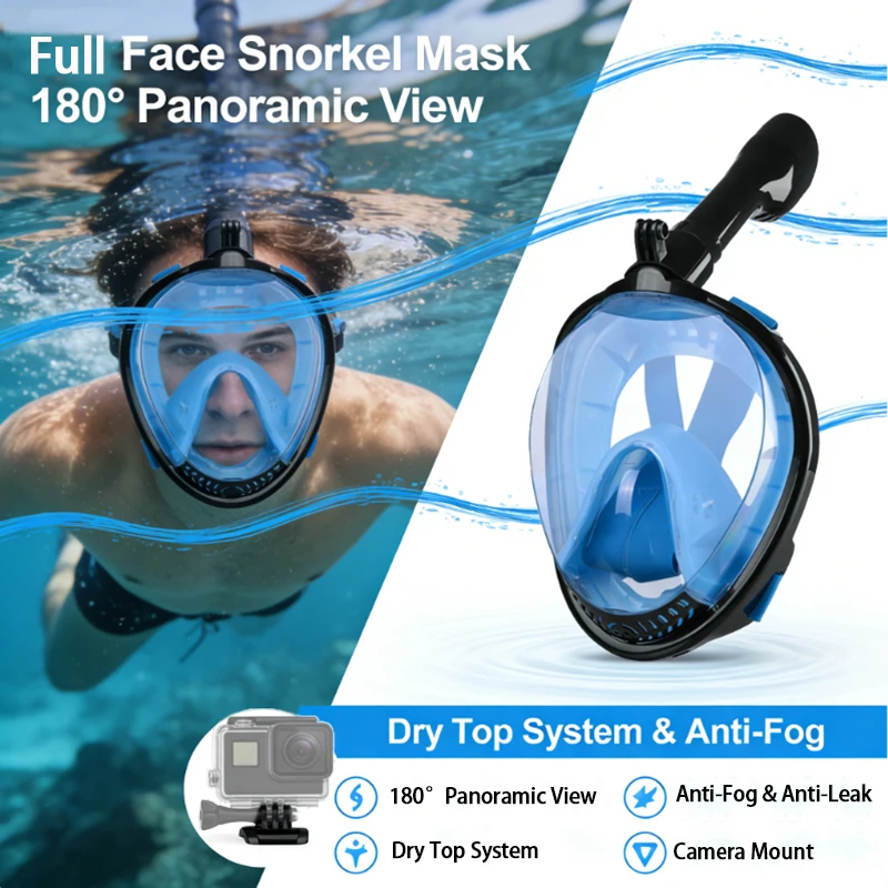 

180 ° Маска для снорклинга HD Full Face | Маска для дайвинга с полностью сухой трубкой, защитой от запотевания и протечек, 3D эргономичной формой для взрослых