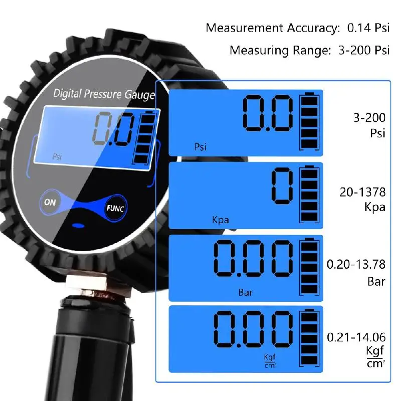 Digital Tire Inflator With Pressure Gauge 200PSI Heavy Duty Air Chuck Compressor Accessories With Rubber Hose And Quick Connect