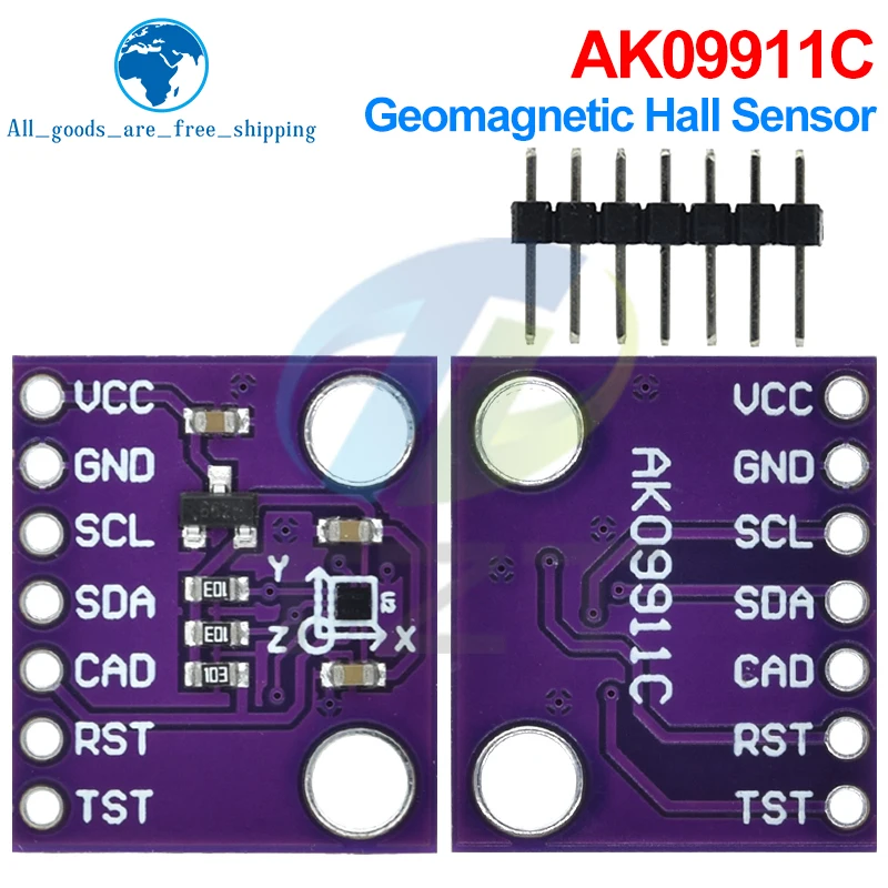 TZT MCU-9911 AK09911C Geomagnetic Hall Sensor Three-axis Compass Magnetometer Module For Arduino