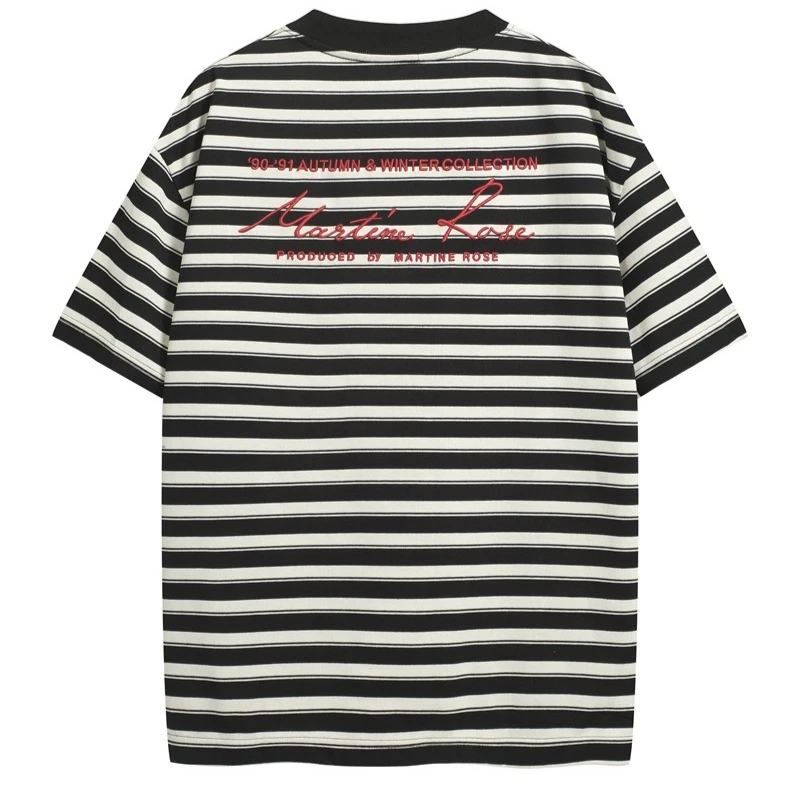 Embroidery Logo MARTINE ROSE Tshirts Men Women Black And White Stripe Oversized Casual T Shirts Top Tees