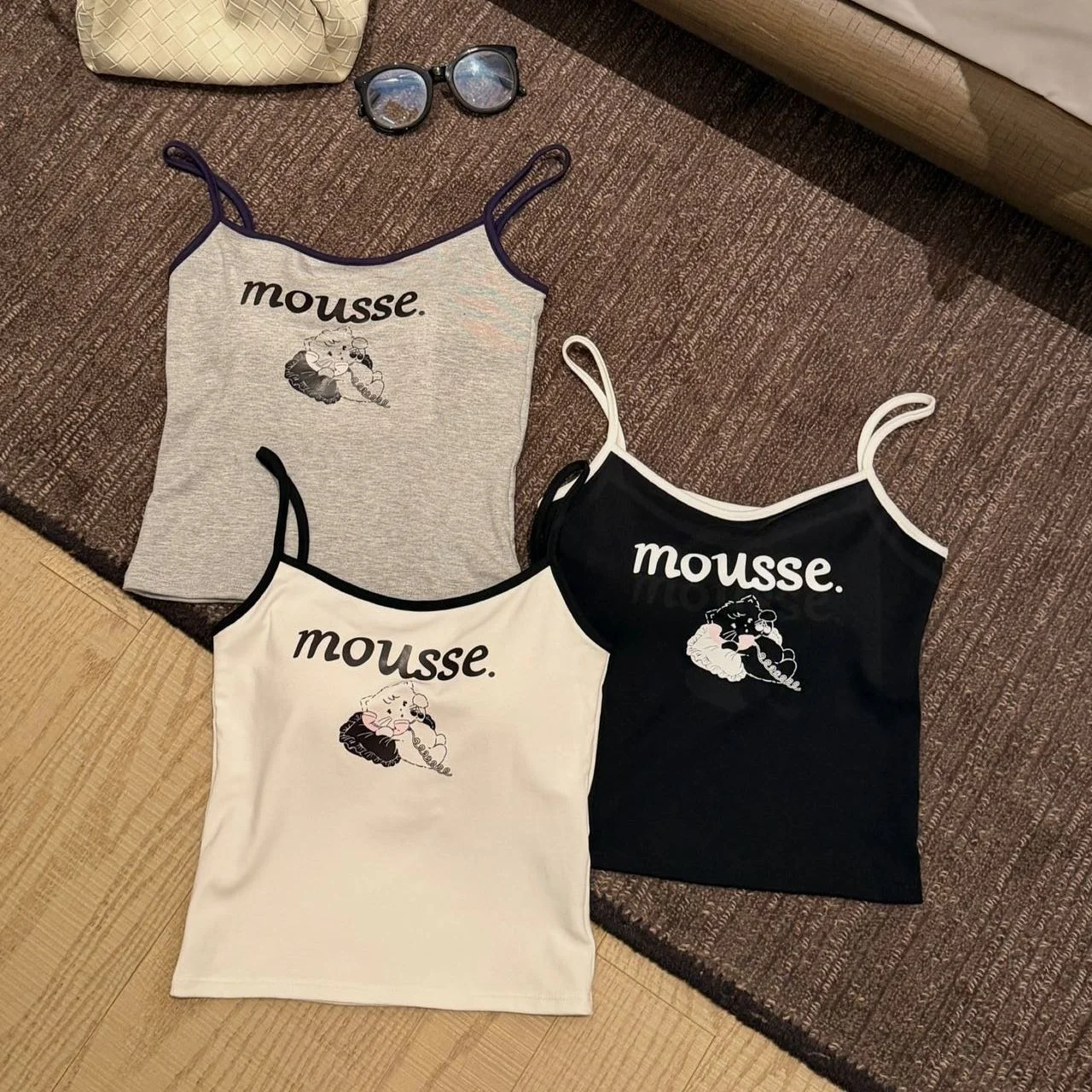 Summer New Sweet Color Block Letter Print Crop Top Tank Vest Slimming Fixed Strap Chest Pad Anti Aging Cotton Blend Women's Vest