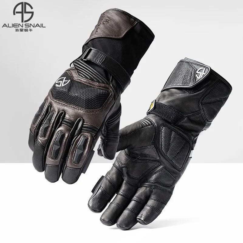 Motorcycle Riding Gloves Lambskin Winter Long Touch Screen Waterproof Warm Thickened Riding Gloves Men
