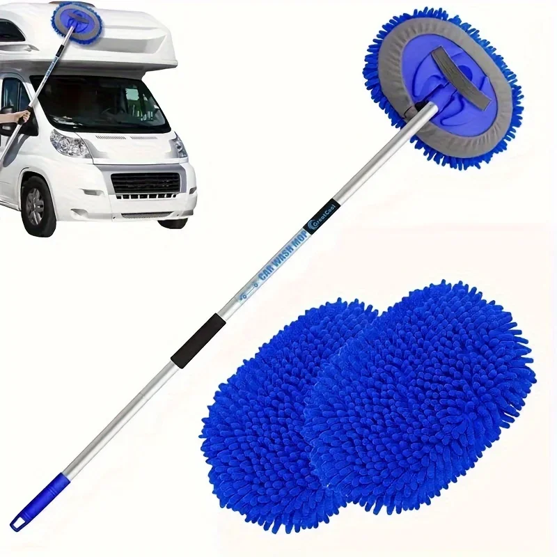 Adjustable Length Car Wash Mop with Extra-long Handle and 2-In-1 Removable Design