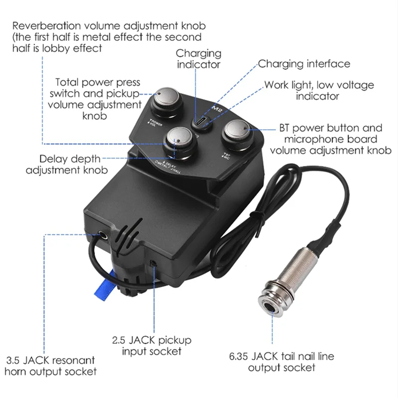 

AY14 -Acoustic Guitar Vibration Pickup Bluetooth Reverb Delay Microphone Playing Function Guitar M2 Resonance Pickup