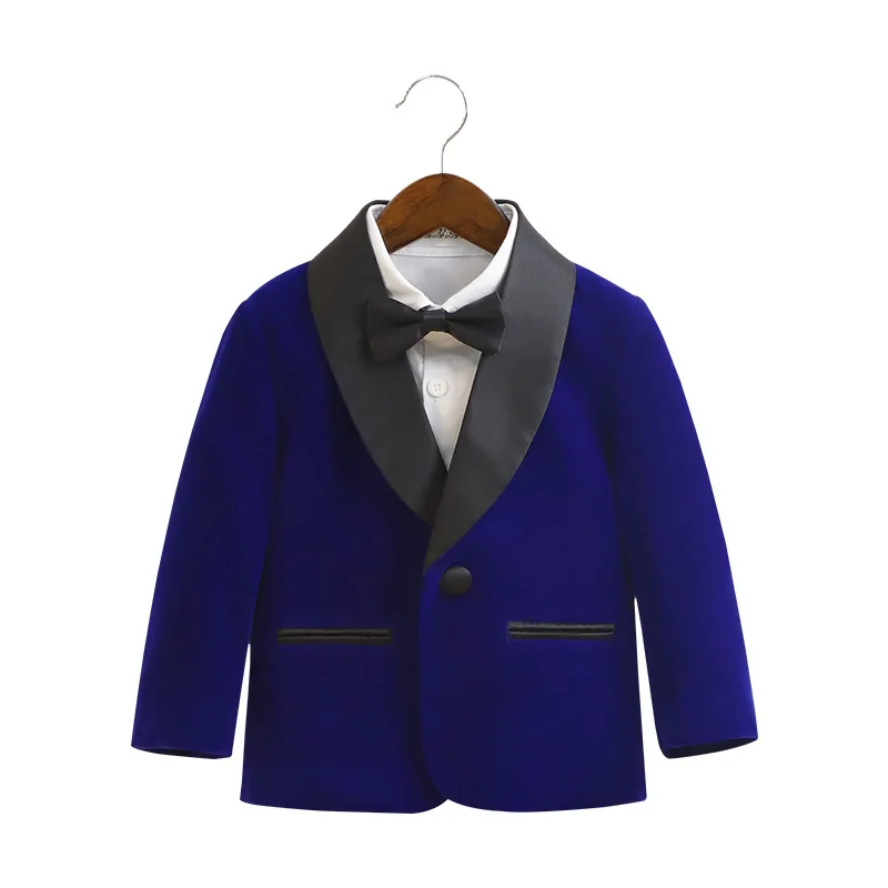 Boys Purple Velvet Blazer Jacket Pants Bowtie Photograph Suit Kids 1Year Birthday Dress Children Wedding Performance Evening Set