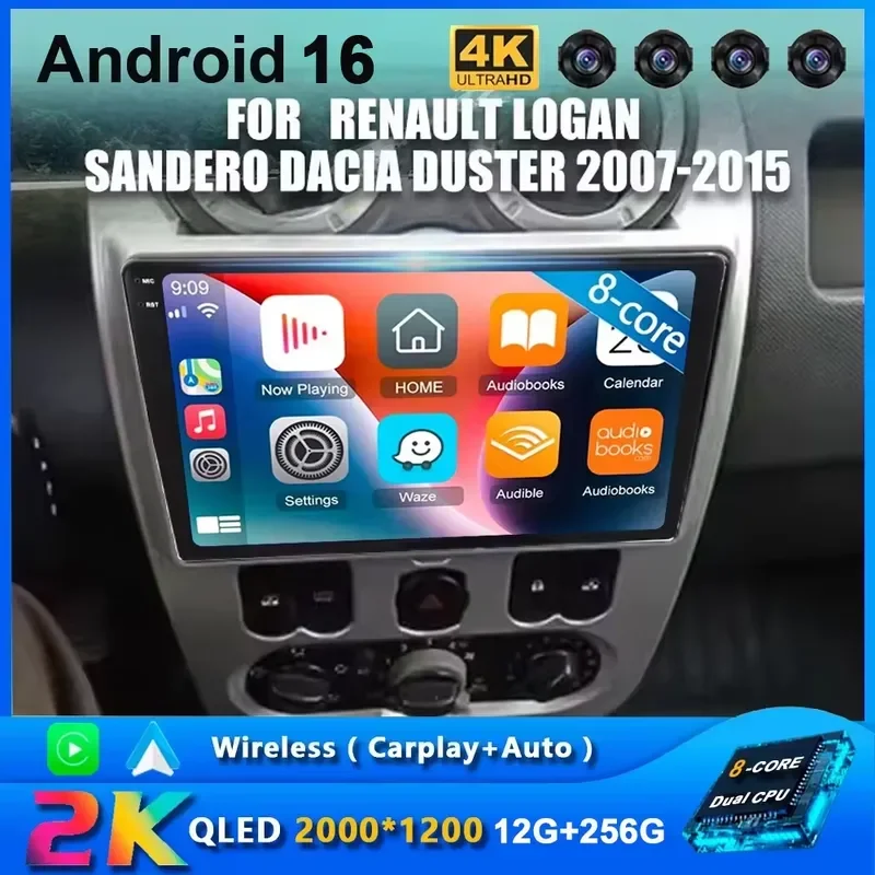 Android 16 Car Radio for Renault Logan Sandero Dacia Duster 2007-2015 2 Din GPS Navigation Stereo Multimedia Video Player DVD