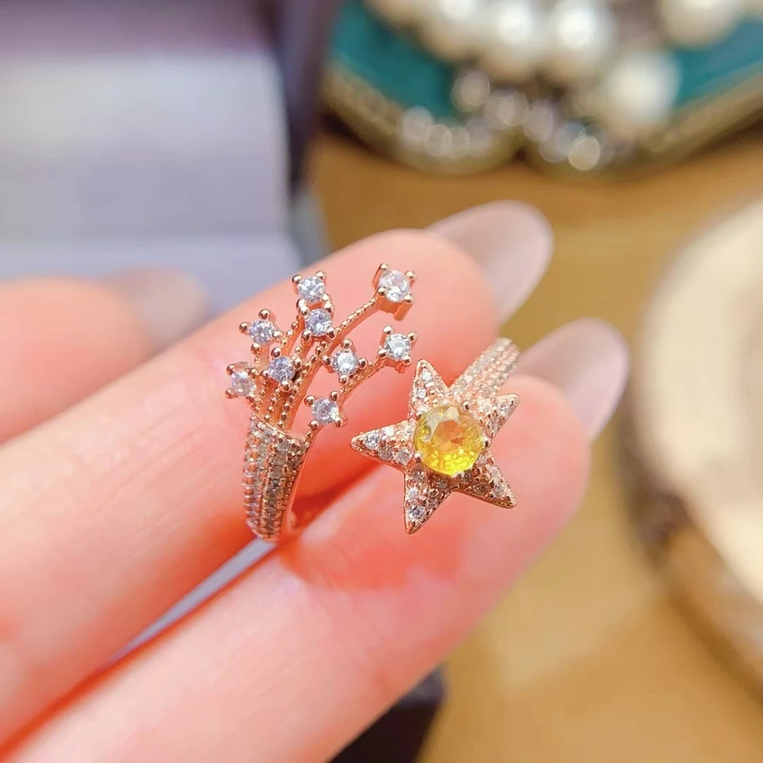 KJJEAXCMY New Natural Yellow Sapphire Ring S925 silver , electroplated locking color process, high clarity Full of luster