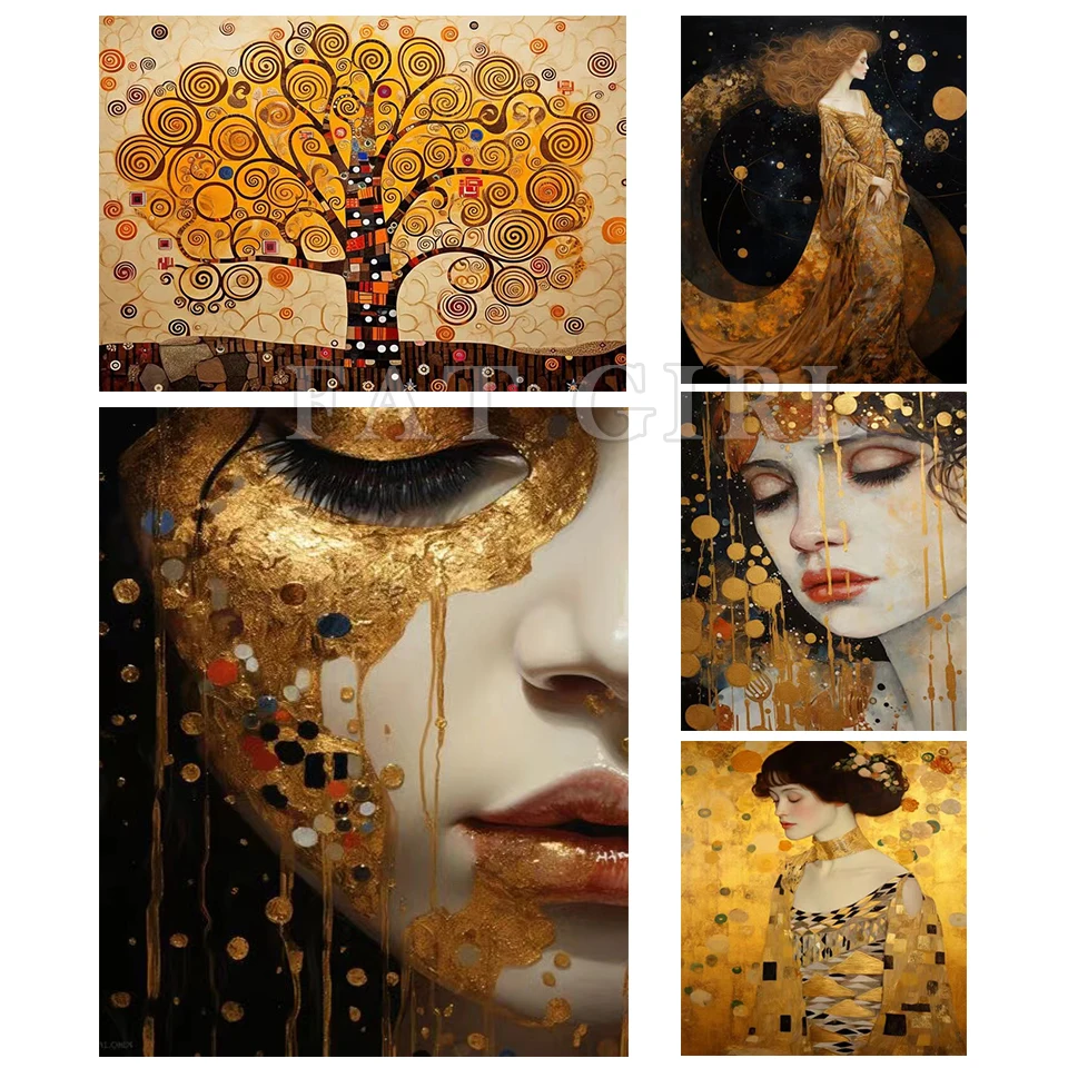 Diamant-Gemälde, neu, quadratisch/rund, Gustav Klimt, Hobby und Kunsthandwerk, Strass-Stickerei, Baum des Lebens, 5D-Diamant-Mosaik-Dekor