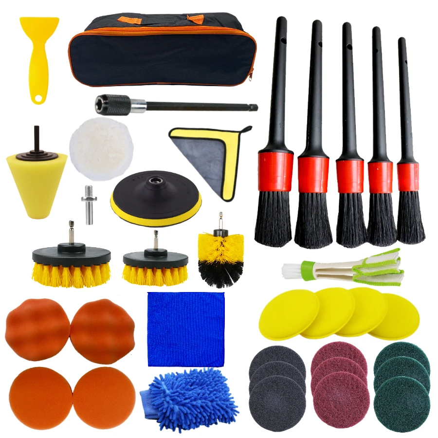 New Car Cleaning Kit Scrubber Drill Detailing Brush Set Air Conditioner Vents Towel Polisher Car Auto Detailing Tools