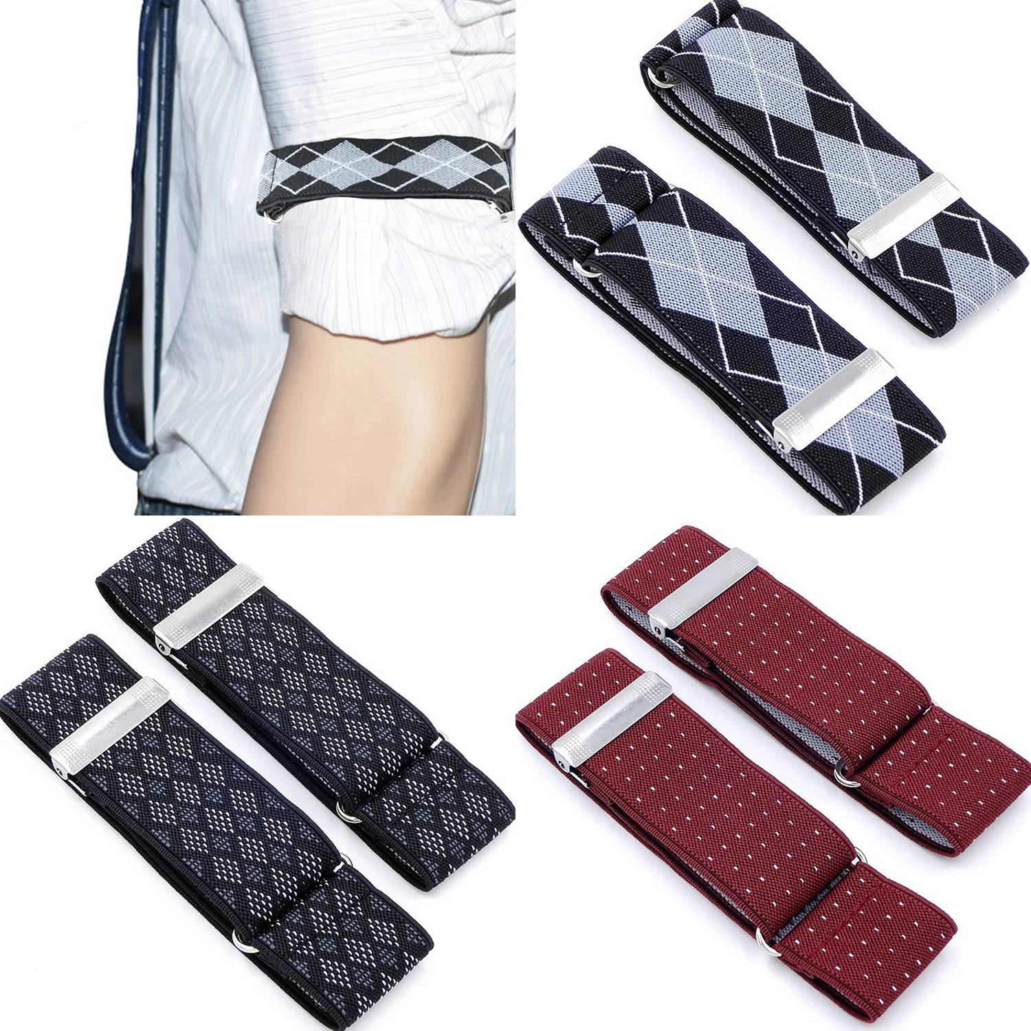 1 Pair Men Elegant Shirt Anti-slip Elastic Armband Sleeve Bartender Cuff Holder Arm Warmers  Groom Elastic Garter Gift