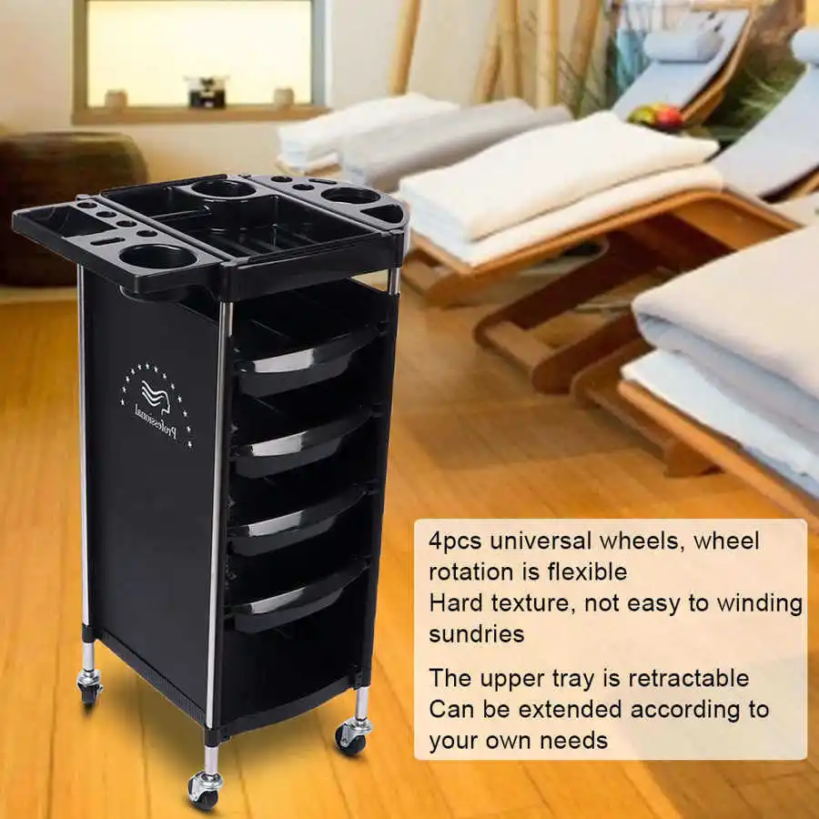 Professional Barbershop Salon Trolley Large Capacity Hairdressing Trolley Cart With Magnetism Splint Curling Iron Storage Shelf