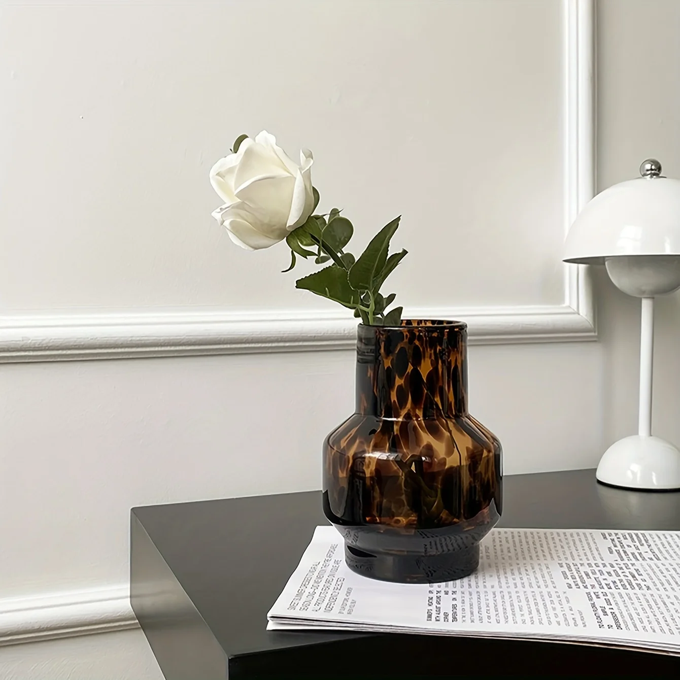 

1 шт. стеклянная ваза для цветов, нишевая высококачественная ваза с леопардовым принтом, украшение для гостиной, спальни, ресторана