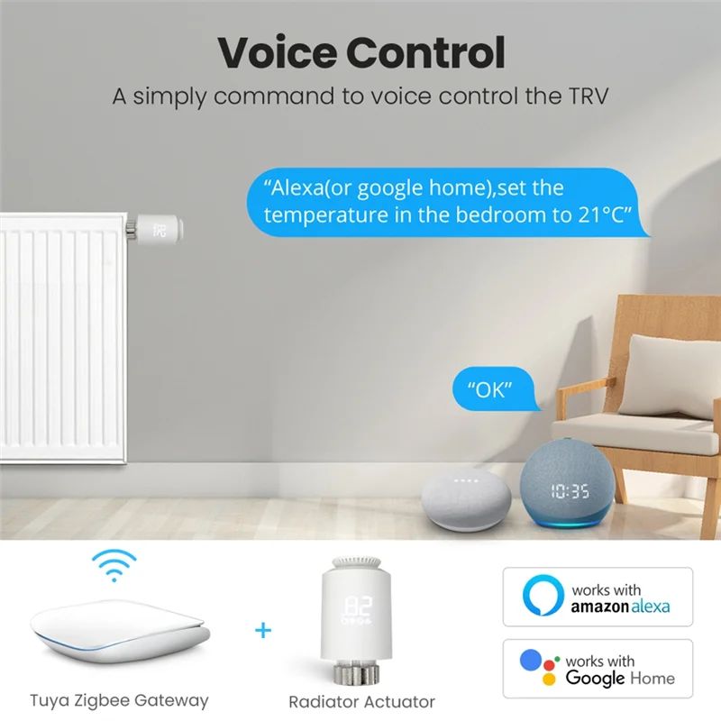 F-3C Tuya Zigbee termostato radiador actuador inteligente TRV válvula termostática controlador de temperatura PC blanco para Alexa Google Home
