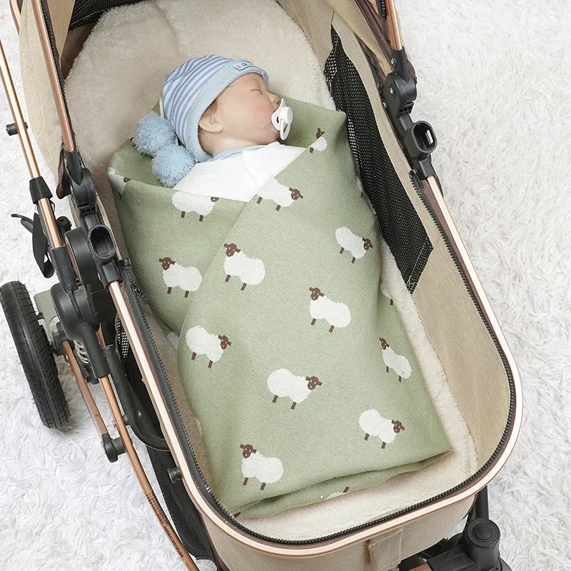 Newborn Baby Blanket Cotton Knit Infant Girl Boy Bed Plaid Cute Cartoon Sheep Quilts Toddler Stroller Swaddling Soft Sleep Cover