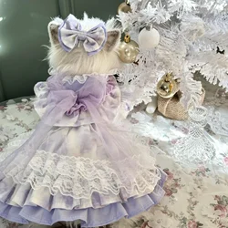 Korean Fashion Lace Purple Pet Dog Clothes Pure Cotton Handmade Big Bow Princess Dresses For Small Medium Dogs Poodle Chihuahua