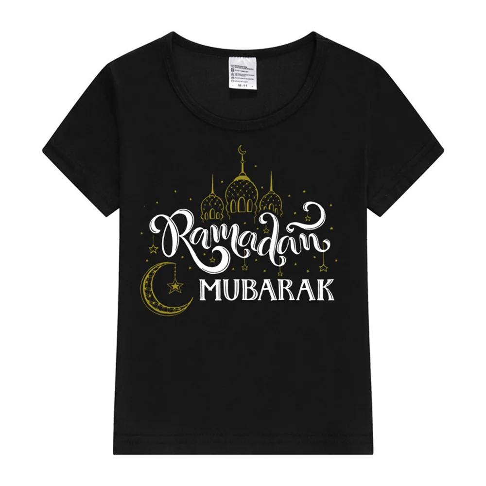 Ramadan Mubarak Print Kids T-shirt Child Ramadan Eid Outfit Girls Boys Tops Short Sleeve T Shirt Islamic Muslim Holiday Clothes