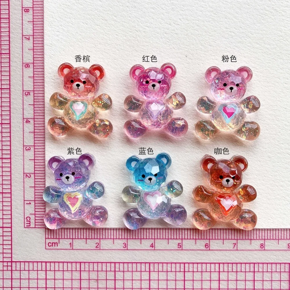 10pcs Mini Kawaii Resin Shining bear heart Flat Back Cabochons Scrapbook Diy  Party Hairpin Accessories Home Decoration Craft