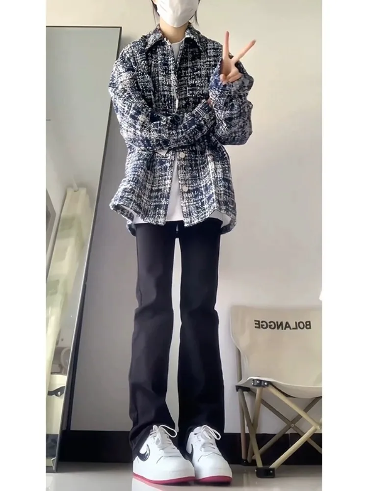 

Мужские джинсы American Sle Streetwear: модные, облегающие, с расклешенными штанинами, осенне-зимние, нестандартные леггинсы