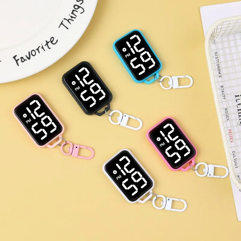 Reloj colgante para llavero, reloj electrónico cuadrado de dígitos grandes, reloj de bolsillo táctil luminoso para estudiantes
