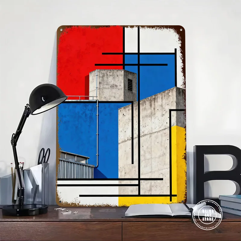 Ruhr Valley Cosmos — Brutalist Geometry Metal Poster Custom Wall Art Retro Vintage Tinplate Signs for Man Cave Office Decoration
