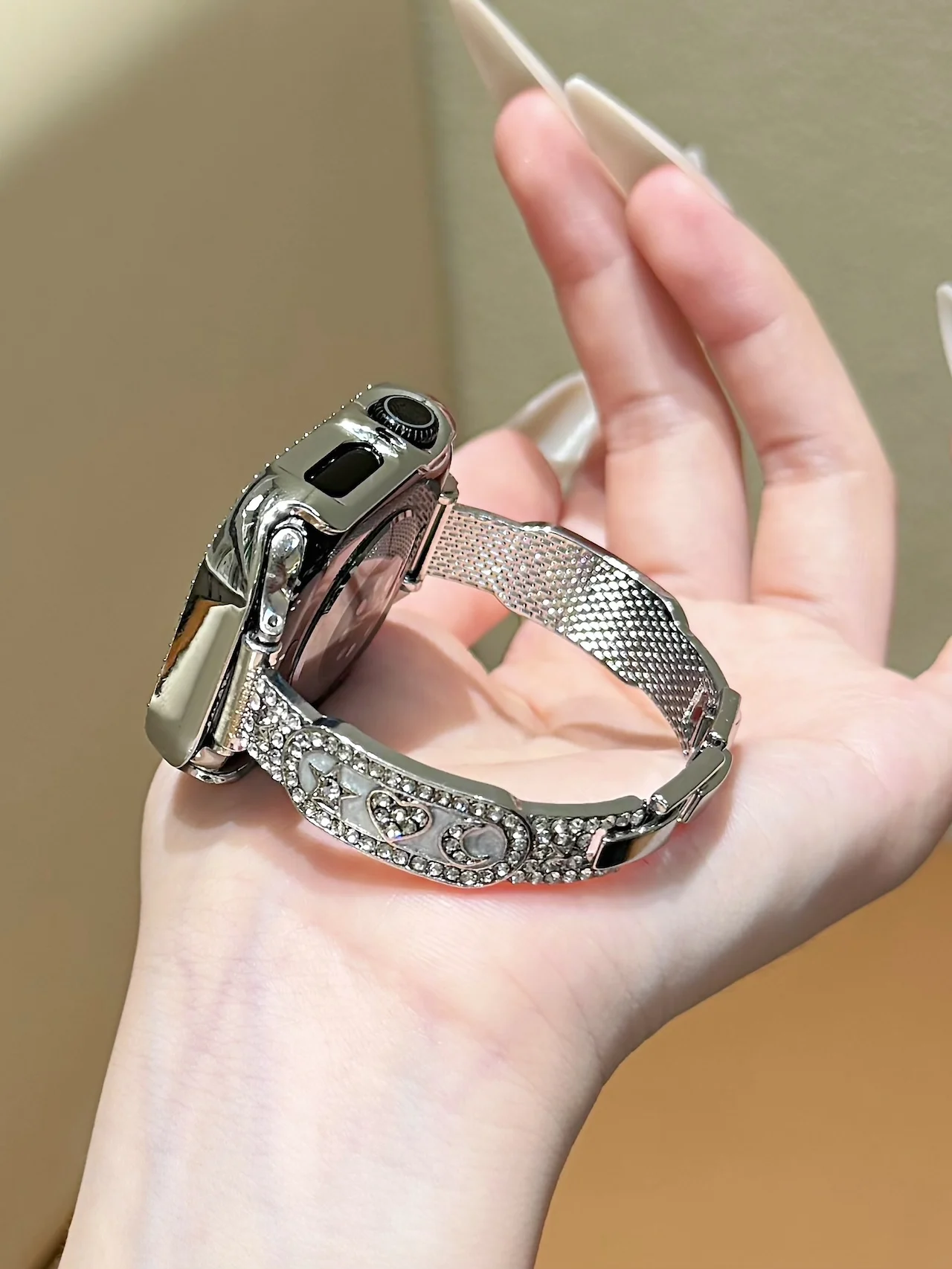 Sweet Star Moon Heart Rhinestone Metal Strap For Apple Watch Ultra SE 11 10 9 8 7 Elegant Colorful Bling Casual Women Wristband