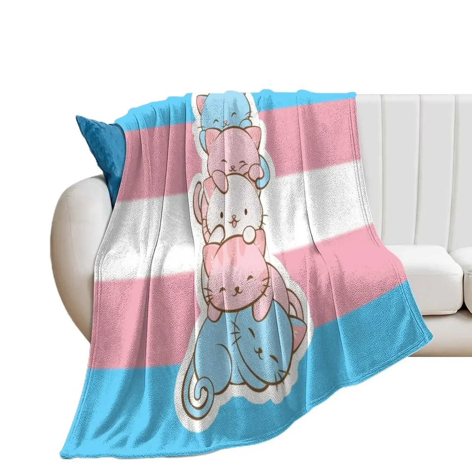 

Transgender Pride Flag Cute Kawaii Cats Subtle LGBTQ Trans Pride Throw Blanket Retros Flannel Blankets