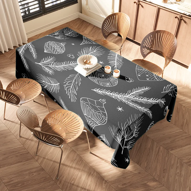Decorative Black Floral Printed Round New Tablecloth for Dining Room Decoration Soft Polyester Material with Fringed Edges