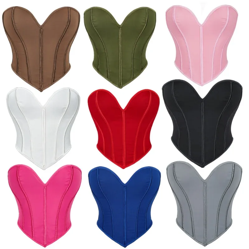 Entrenador de cintura con corsé de Torso corto para mujer, Top sin mangas, lencería transpirable, corsé rosa, azul, gris, café, rojo y negro