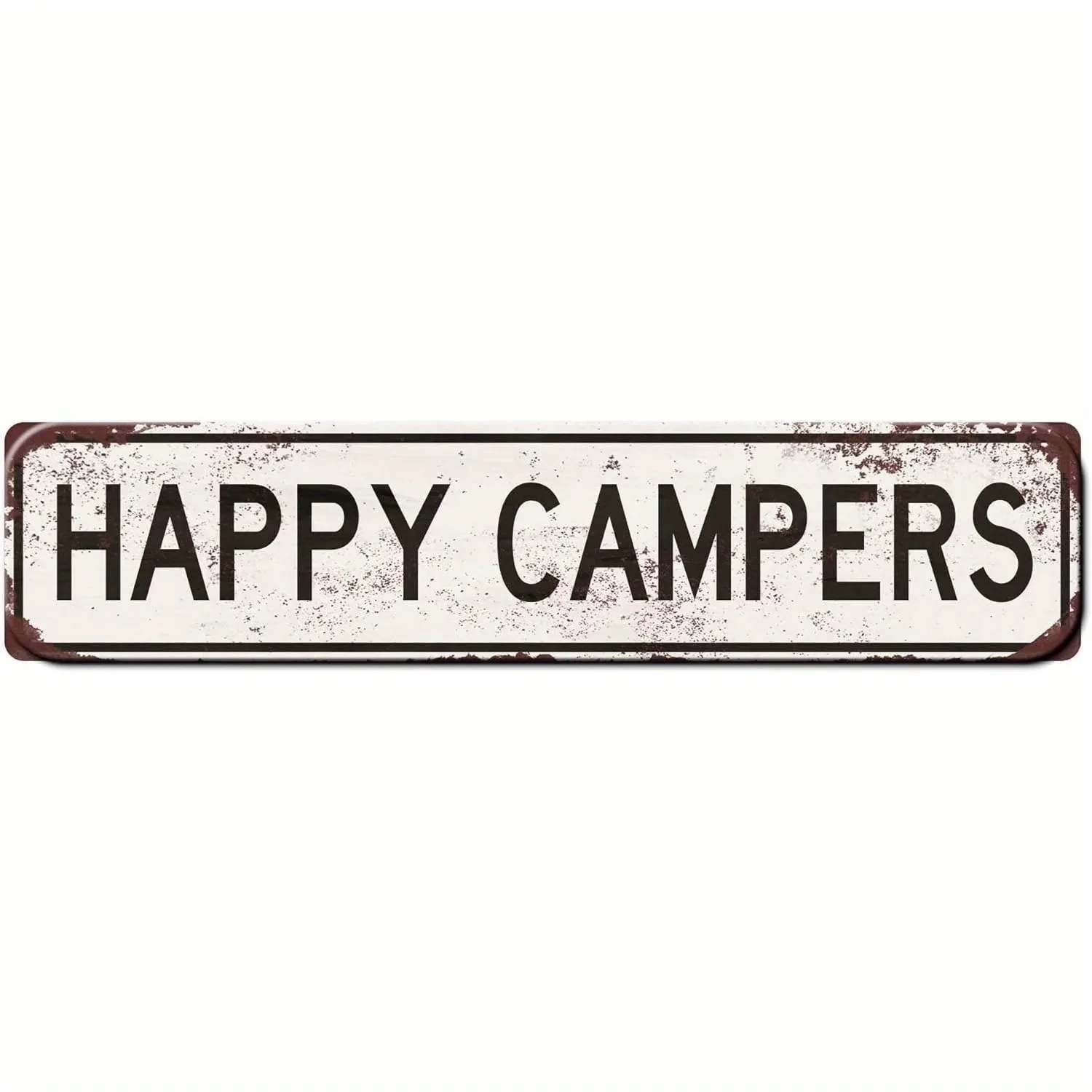 CIFbuy Personalized Customizable 2D Flat Metal Wall Plaque 4x16Inch, Rustic Happy Campers Ornament for Campsite RV Living Campin