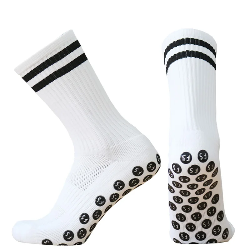 New Round Silicone Stripe Training Match Anti Slip Football Socks Outdoor Sports Men Women Breathable Sweatwicking Soccer Socks